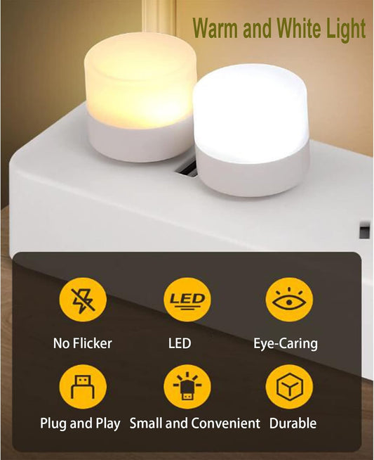 USB Night Light, LED Mini Light Bulb, Plug in Night Light, Small Night Lights, Warm White, USB Light Bulb for Bedroom, Bathroom, Hallway, Nursery, Kitchen, Car Tiny Light 6PS (6 White)