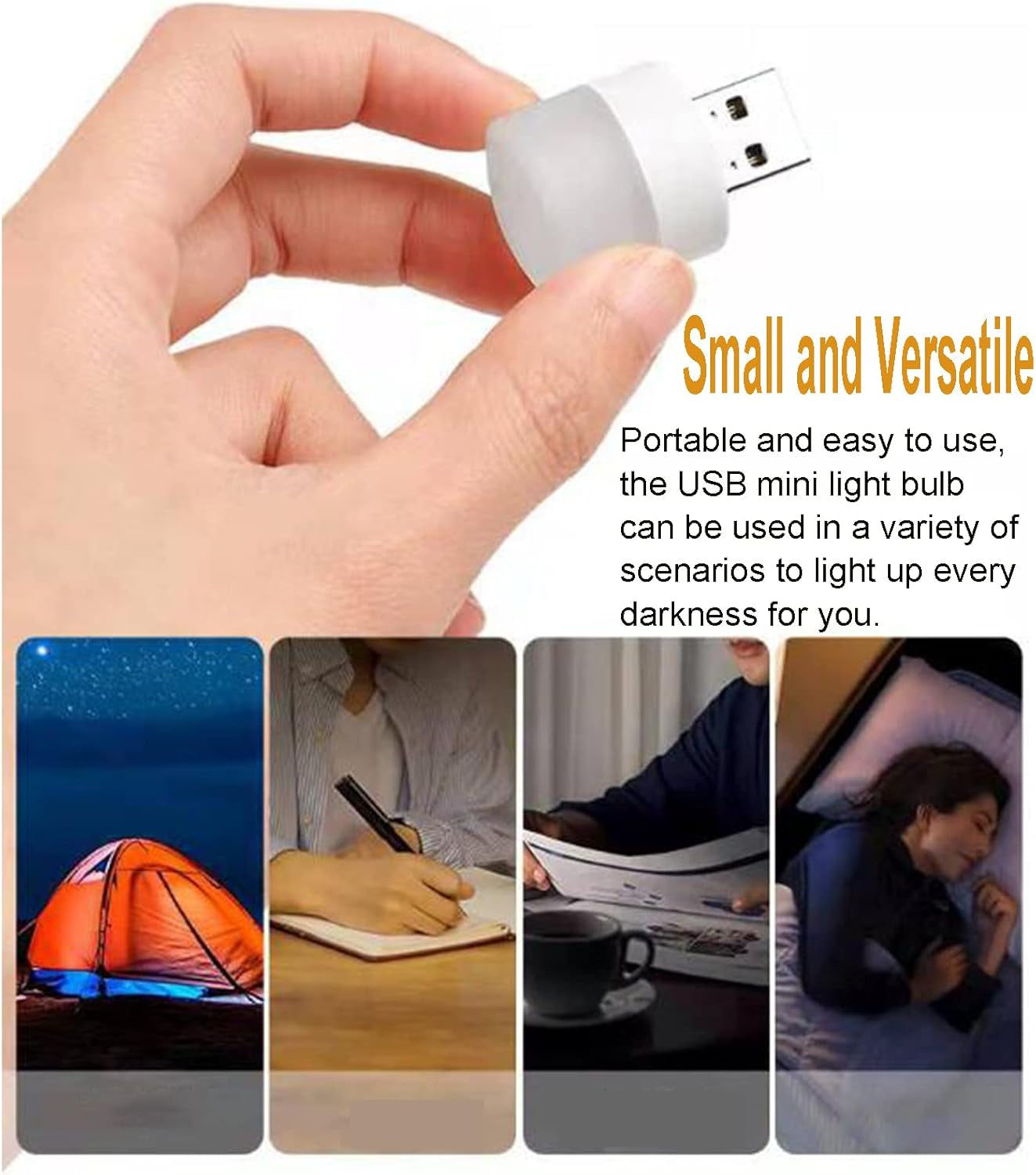 USB Night Light, LED Mini Light Bulb, Plug in Night Light, Small Night Lights, Warm White, USB Light Bulb for Bedroom, Bathroom, Hallway, Nursery, Kitchen, Car Tiny Light 6PS (6 White)