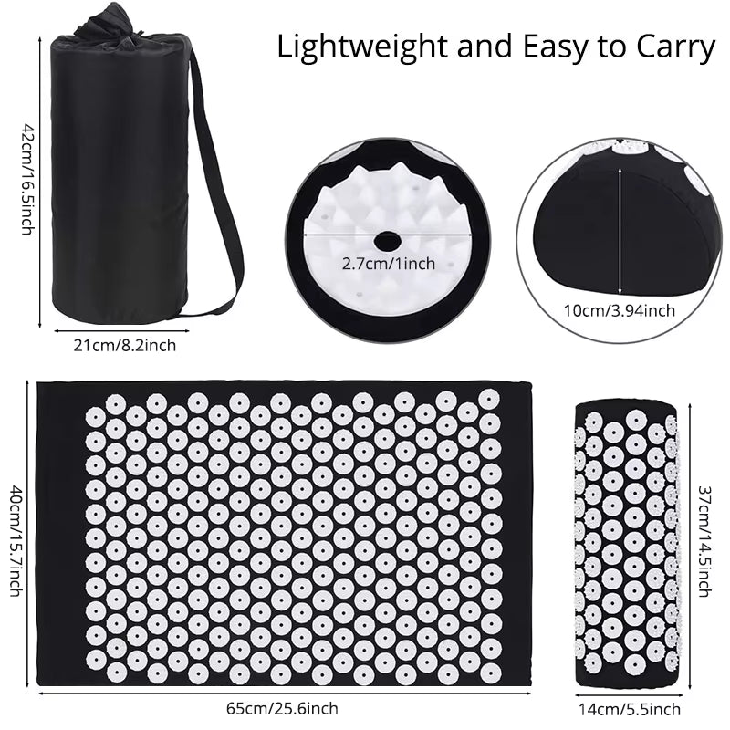 Acupressure Mat Sensi Massage Mat Pillow Set Applicator for Neck Foot Yoga Mat with Needle Back Cushion