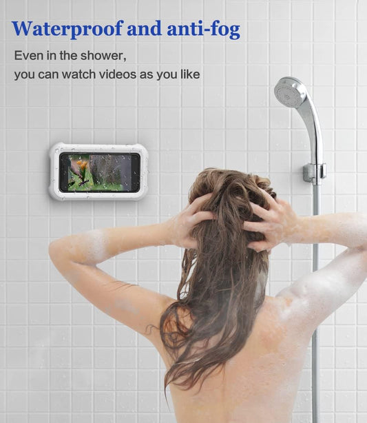 Waterproof Shower Phone Holder with 360° Rotation, Angle Adjustable, Wall Mounted Phone Holder for Bathroom Mirror Bathtub Kitchen, up to 6.8 Inch (Upgraded)