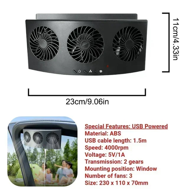 New Car Ventilator 3 Cooler Fans Solar-Powered Cooling Vent Exhaust Portable Safe Auto Fan Amd Usb Accessories
