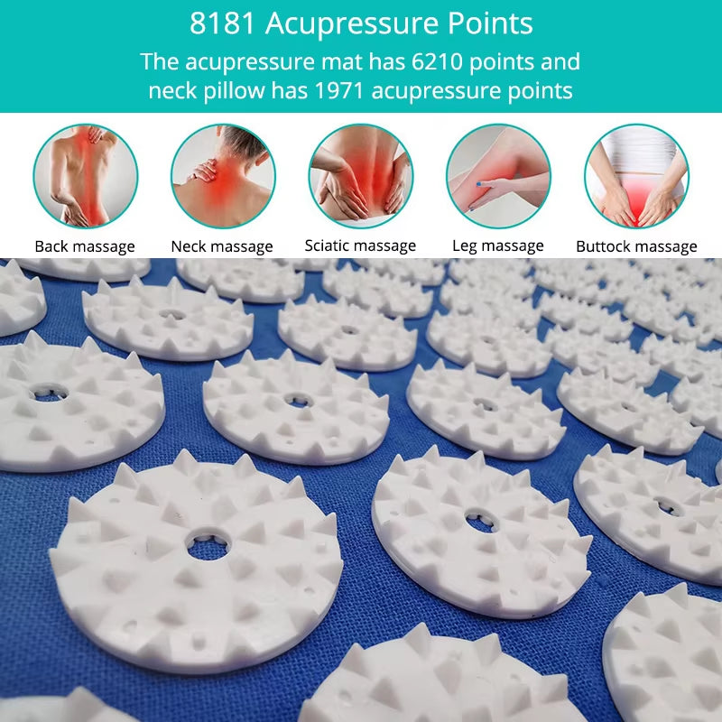 Acupressure Mat Sensi Massage Mat Pillow Set Applicator for Neck Foot Yoga Mat with Needle Back Cushion