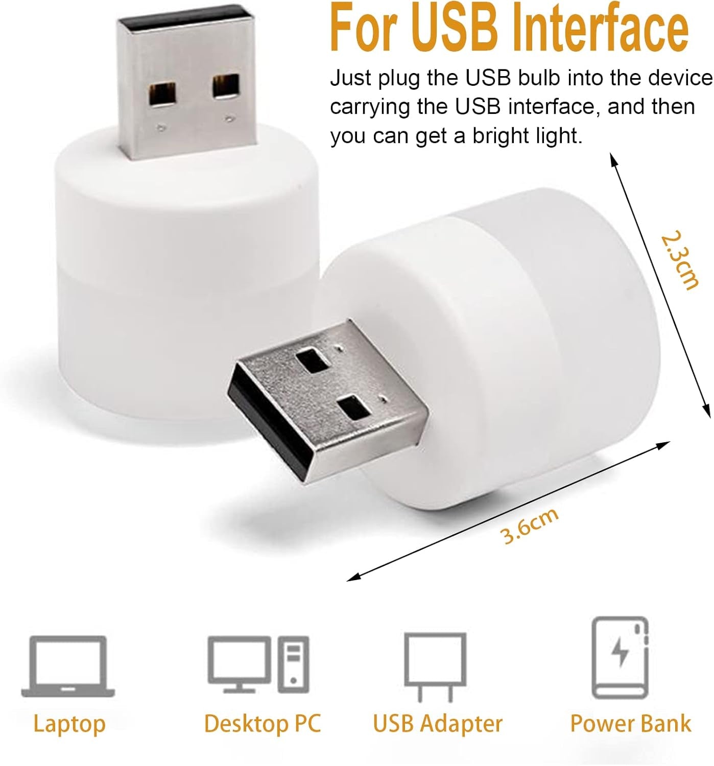 USB Night Light, LED Mini Light Bulb, Plug in Night Light, Small Night Lights, Warm White, USB Light Bulb for Bedroom, Bathroom, Hallway, Nursery, Kitchen, Car Tiny Light 6PS (6 White)