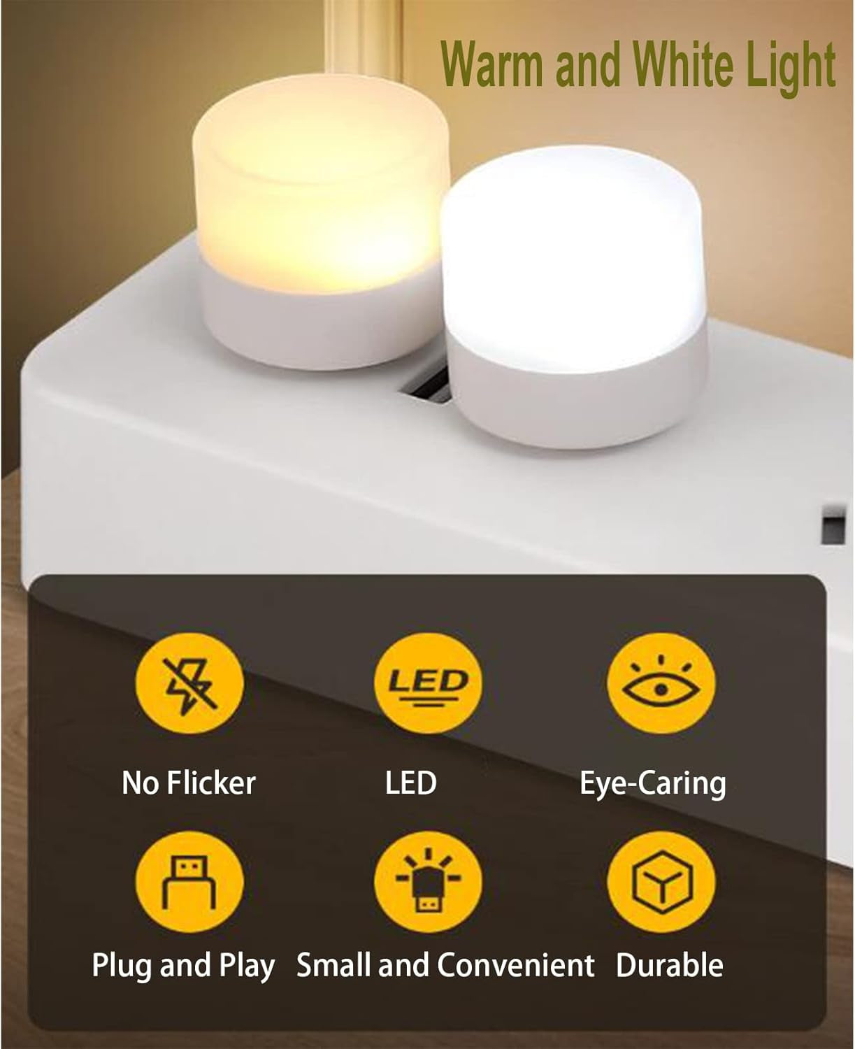 USB Night Light, LED Mini Light Bulb, Plug in Night Light, Small Night Lights, Warm White, USB Light Bulb for Bedroom, Bathroom, Hallway, Nursery, Kitchen, Car Tiny Light 6PS (6 White)