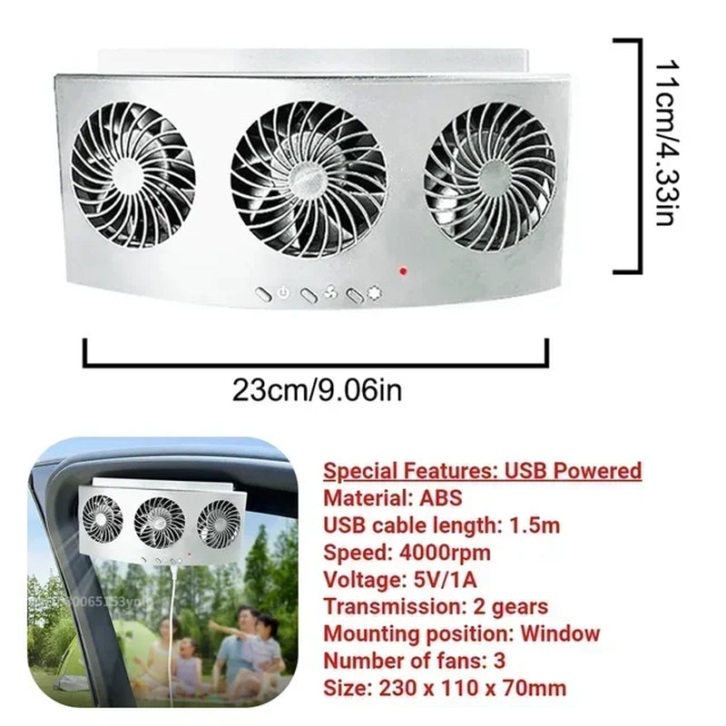 New Car Ventilator 3 Cooler Fans Solar-Powered Cooling Vent Exhaust Portable Safe Auto Fan Amd Usb Accessories