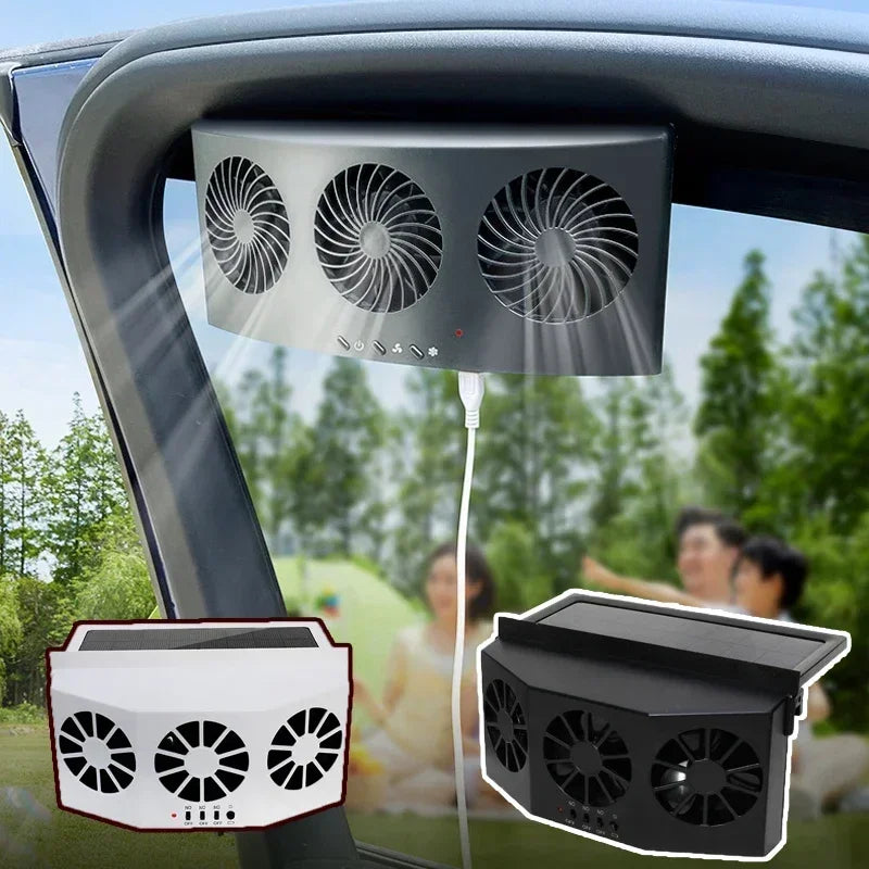 New Car Ventilator 3 Cooler Fans Solar-Powered Cooling Vent Exhaust Portable Safe Auto Fan Amd Usb Accessories