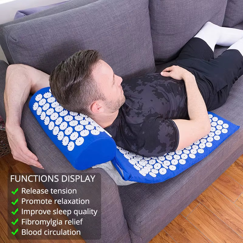 Acupressure Mat Sensi Massage Mat Pillow Set Applicator for Neck Foot Yoga Mat with Needle Back Cushion