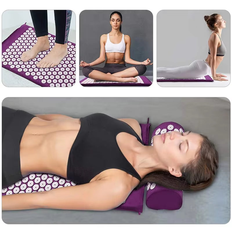 Acupressure Mat Sensi Massage Mat Pillow Set Applicator for Neck Foot Yoga Mat with Needle Back Cushion