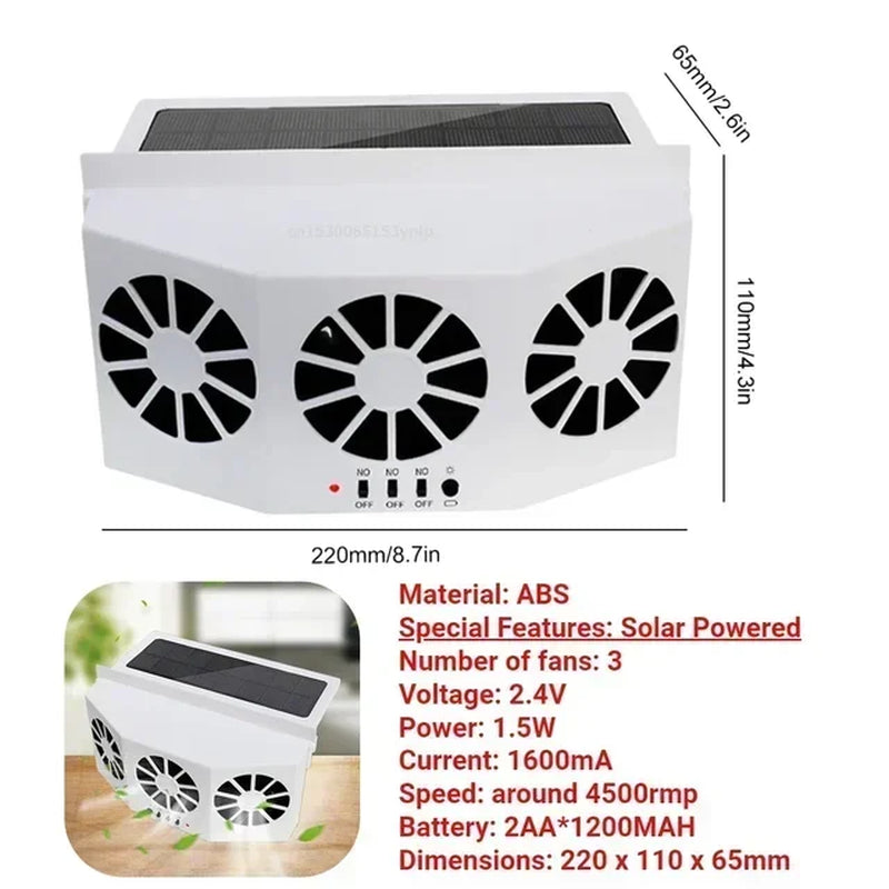 New Car Ventilator 3 Cooler Fans Solar-Powered Cooling Vent Exhaust Portable Safe Auto Fan Amd Usb Accessories