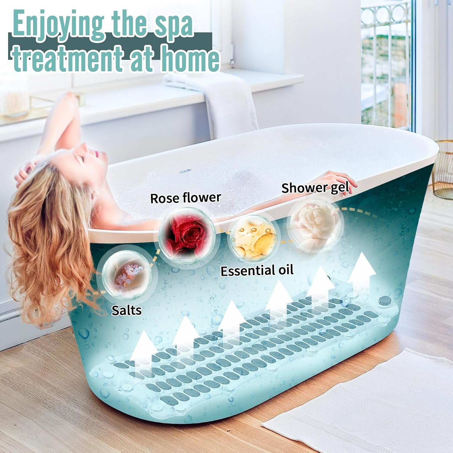 Upgraded 2.0 Bathtub Spa,Bubble Bath Mat-Portable Bathtub Spa Mat - Electric Bubble Massage Mat with Remote Control, Simplicity of Operator,Help You Relax Both Physically and Mentally