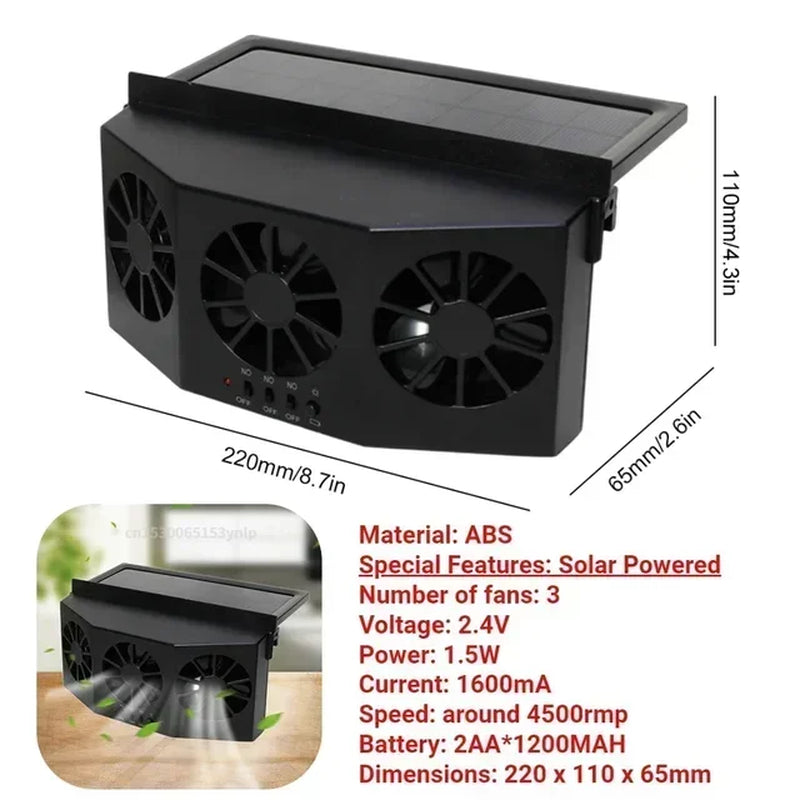 New Car Ventilator 3 Cooler Fans Solar-Powered Cooling Vent Exhaust Portable Safe Auto Fan Amd Usb Accessories