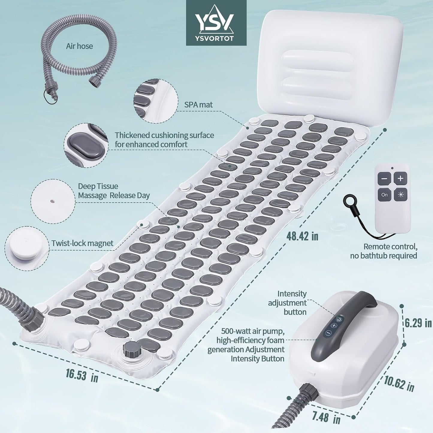 Upgraded 2.0 Bathtub Spa,Bubble Bath Mat-Portable Bathtub Spa Mat - Electric Bubble Massage Mat with Remote Control, Simplicity of Operator,Help You Relax Both Physically and Mentally